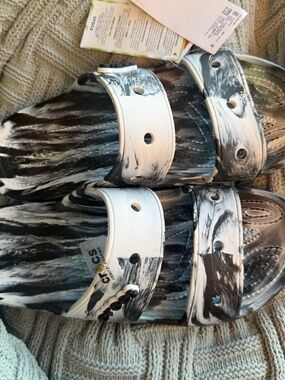 CROCS Black and White Marbled Classic Clogs